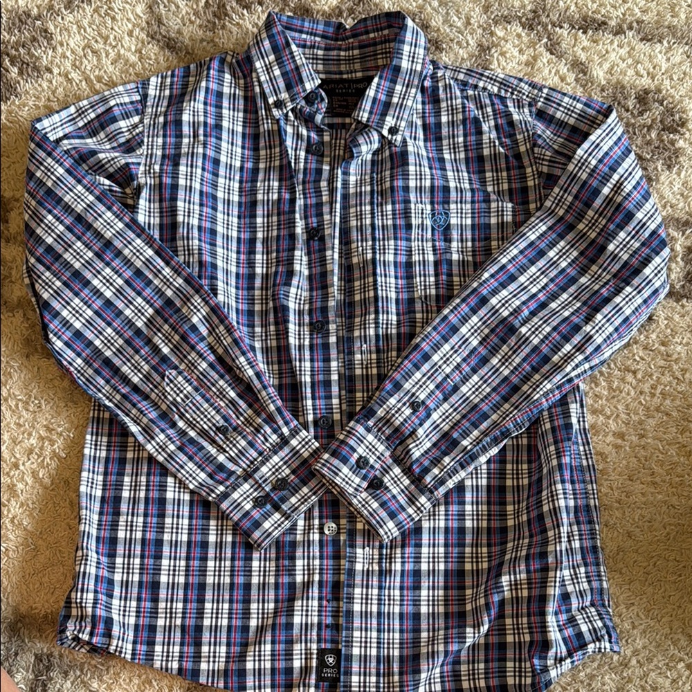 Ariat Kids Blue and Red Plaid Button Down Shirt
